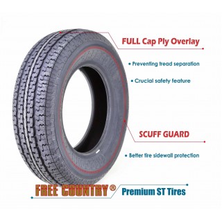 FREE COUNTRY New Premium Trailer Radial Tires ST225/75R15 10PR Load Range E w/Featured Side Scuff Guard, Set 4